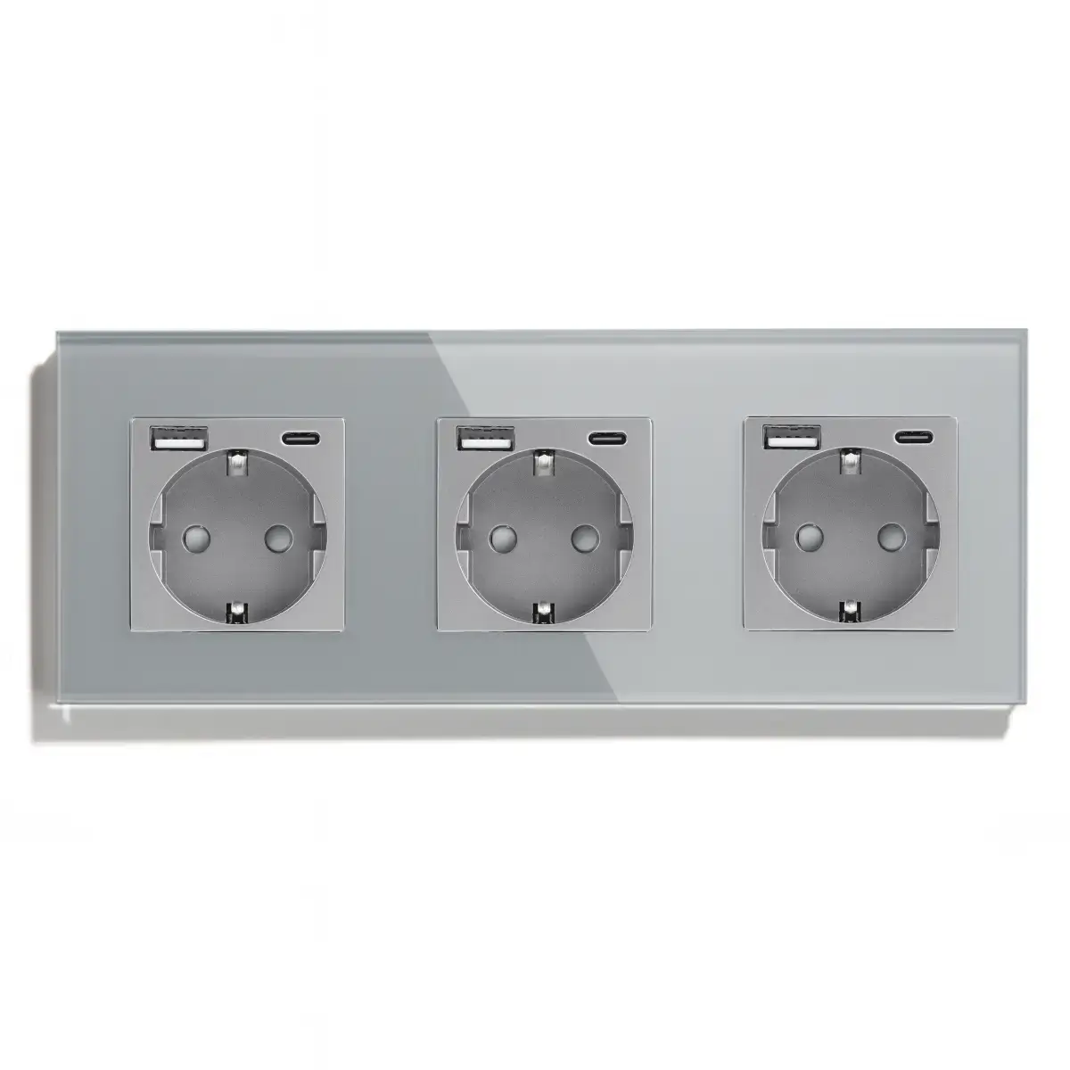 SmartinHuis - Drievoudig stopcontact - Grijs - USB A+C Fast Charger (20W) - Kristalglas - Afbeelding 2