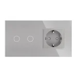 SmartinHuis - Wisselschakelaar + stopcontact - Grijs - Kristalglas - 2 lampen