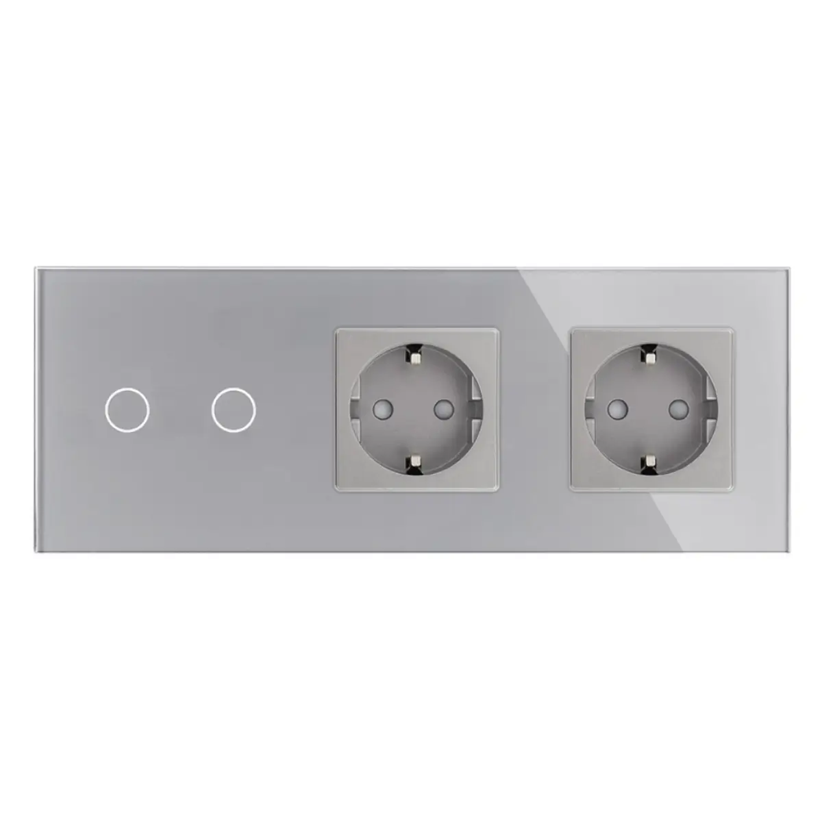 SmartinHuis - Serieschakelaar + tweevoudig stopcontact - Grijs - Kristalglas - 2 lampen