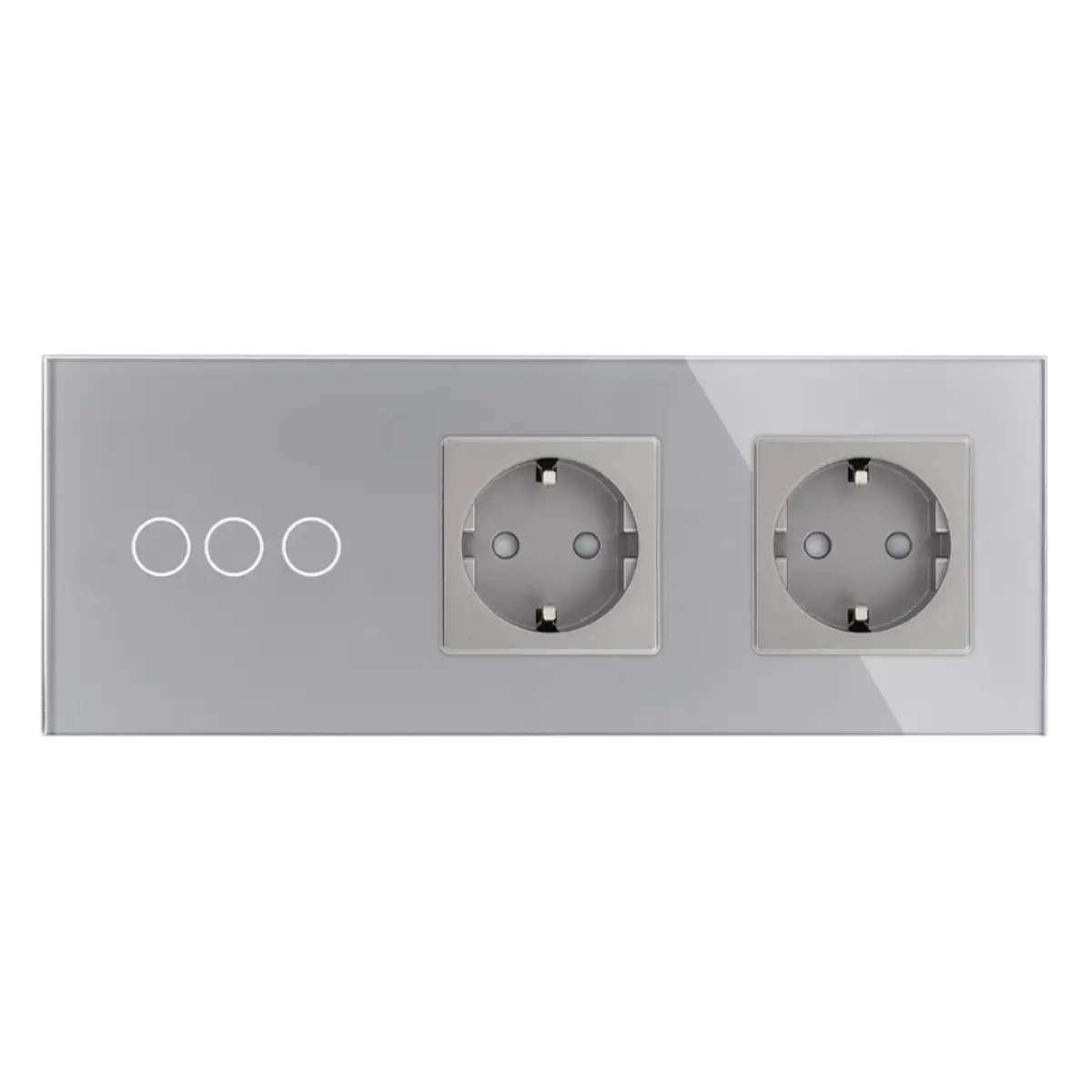 SmartinHuis - Serieschakelaar + tweevoudig stopcontact - Grijs - Kristalglas - 3 lampen
