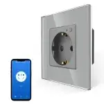 SmartinHuis - Slim enkelvoudig stopcontact - Grijs - Kristalglas - Wifi - Compatibel met Google Home