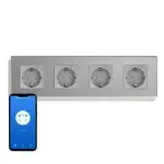 SmartinHuis - Slim viervoudig stopcontact - Grijs - Kristalglas - Wifi - Compatibel met Google Home