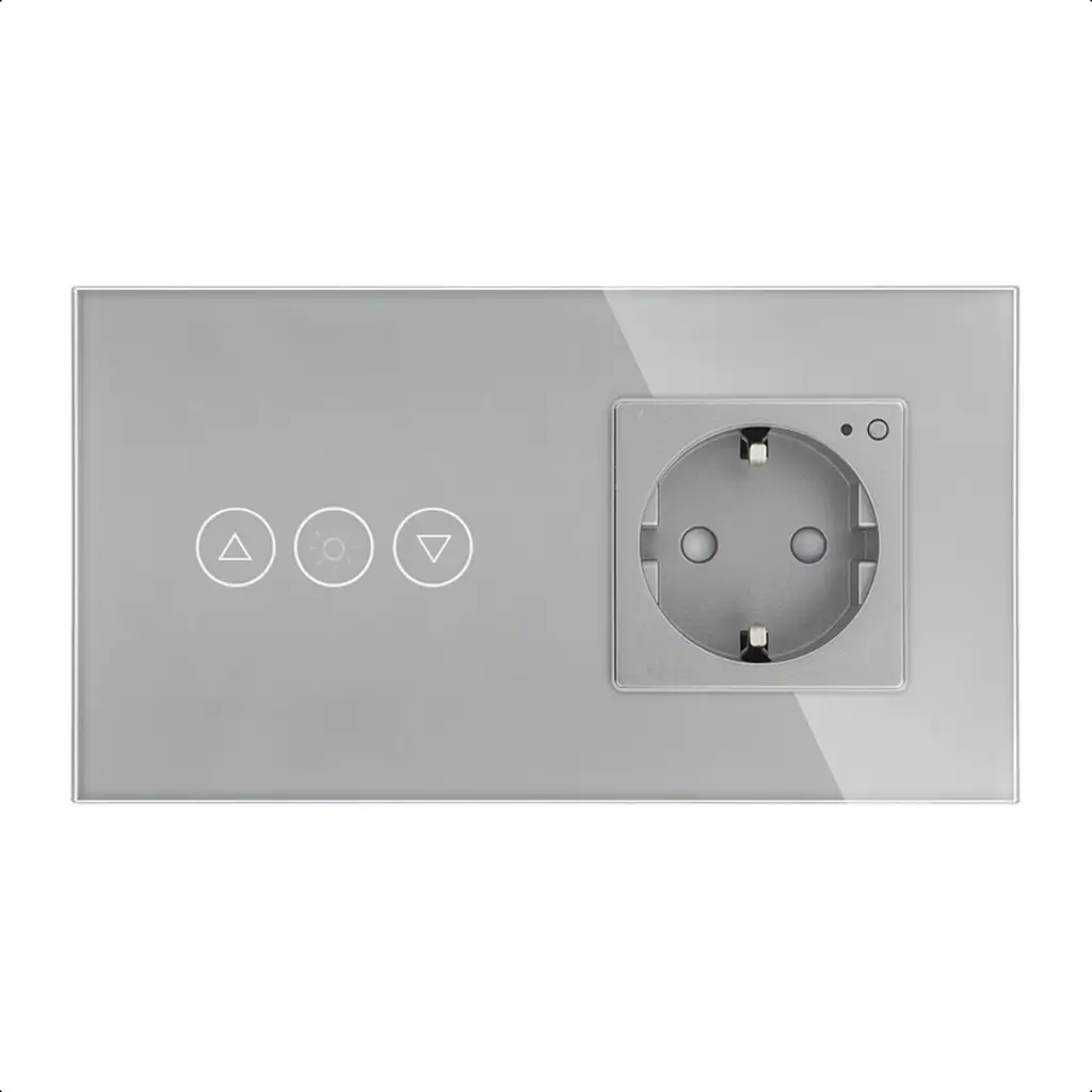 SmartinHuis - Slimme dimmer (symbolen) met stopcontact - Grijs - Kristalglas - 1 lamp - Afbeelding 2