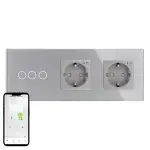 SmartinHuis - Slimme rolluikschakelaar + tweevoudig stopcontact - Energiemonitoring - Grijs - Kristalglas