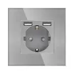 SmartinHuis - Enkelvoudig stopcontact - Grijs -  USB A+A (12W) - Kristalglas