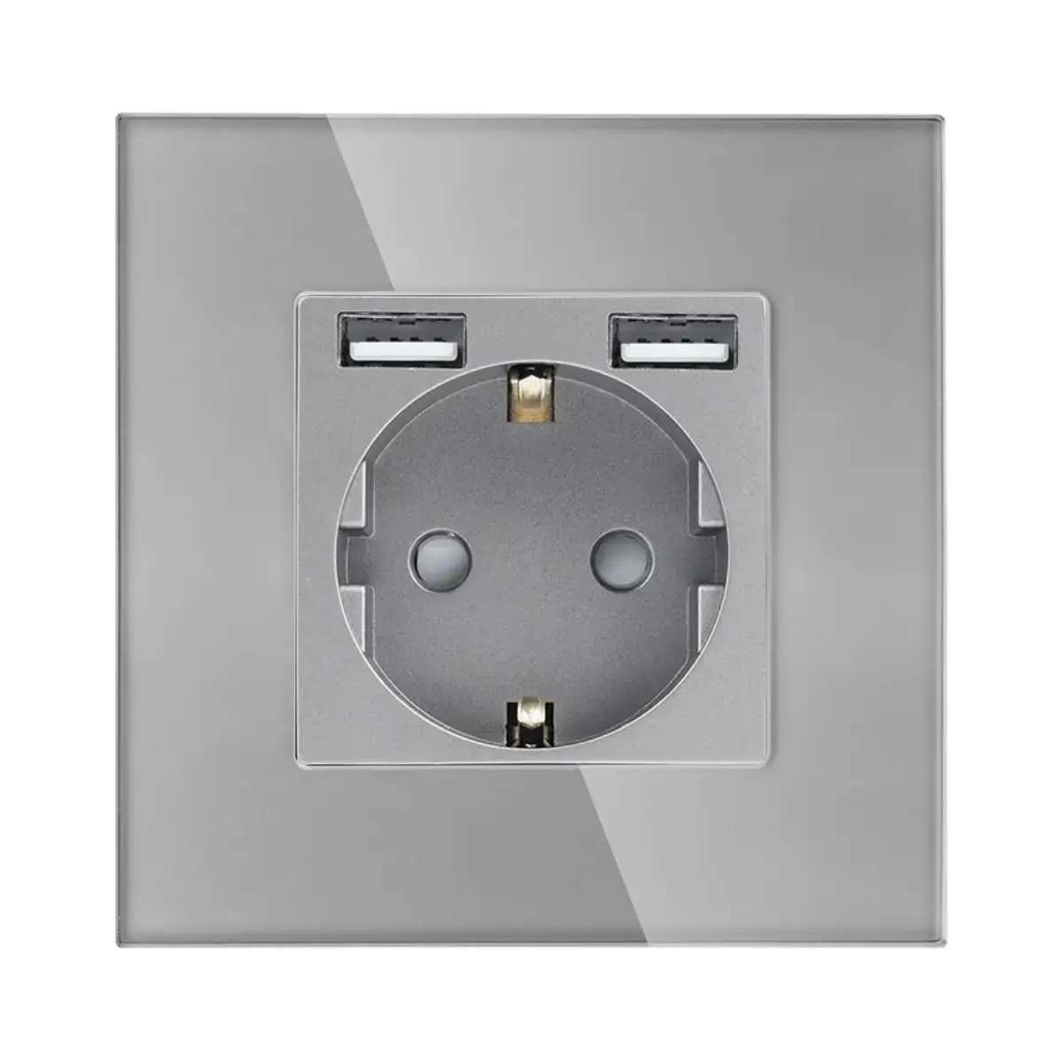 SmartinHuis - Enkelvoudig stopcontact - Grijs - USB A+A (12W) - Kristalglas