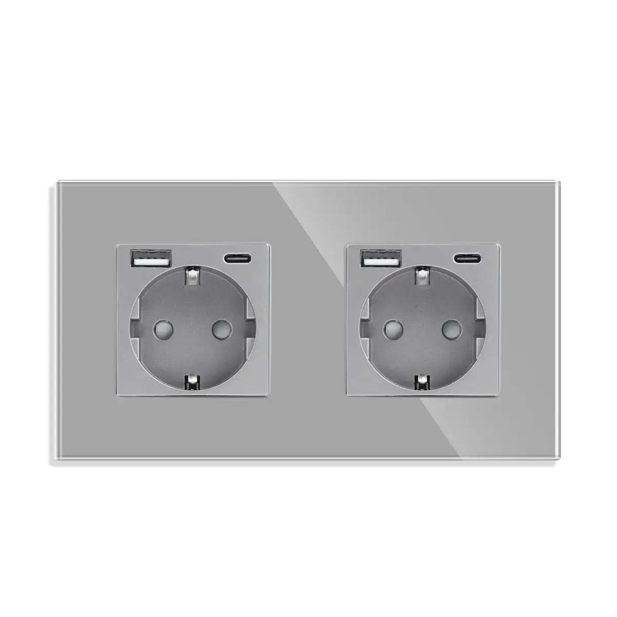 SmartinHuis - Tweevoudig stopcontact - Grijs - USB A+C Fast Charger (20W) - Kristalglas - Afbeelding 2