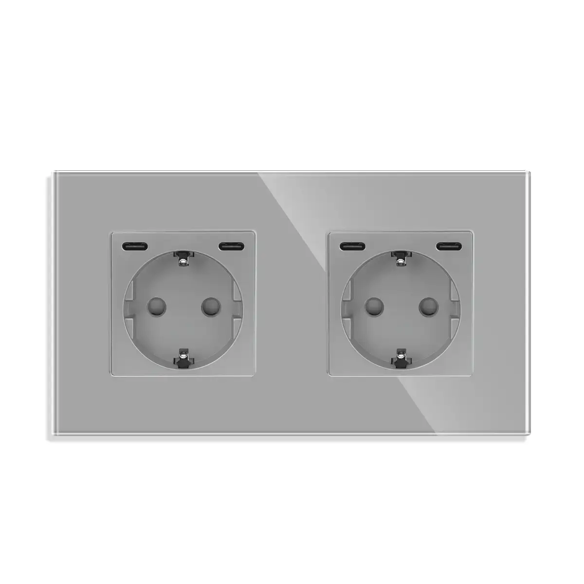 SmartinHuis - Tweevoudig stopcontact - Grijs - USB C+C Fast Charger (20W) - Kristalglas - Afbeelding 2