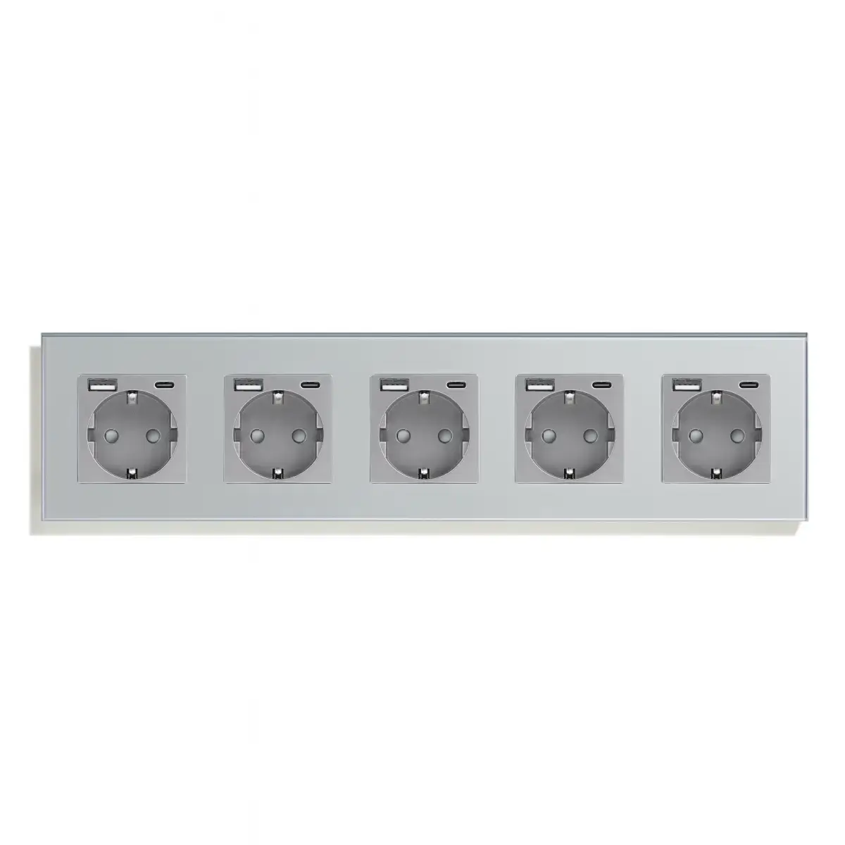 SmartinHuis - Vijfvoudig stopcontact - Grijs - USB A+C Fast Charger (20W) - Kristalglas - Afbeelding 2