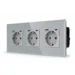 SmartinHuis - Drievoudig stopcontact - Grijs -  USB A+C Fast Charger (20W) - Kristalglas