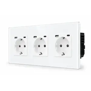 SmartinHuis - Drievoudig stopcontact - Wit -  USB A+C (12W) - Kristalglas