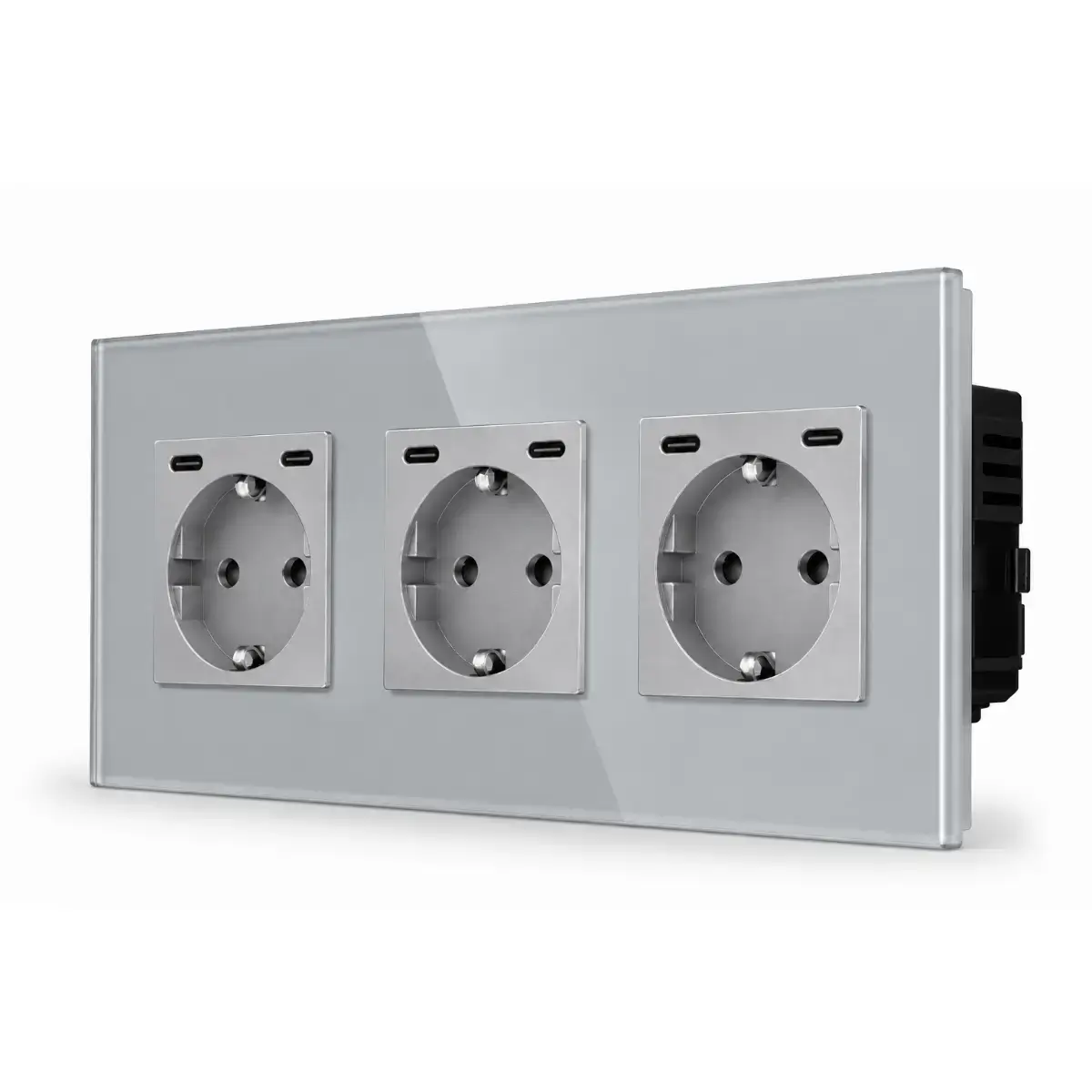 SmartinHuis - Drievoudig stopcontact - Grijs - USB C+C Fast Charger (20W) - Kristalglas