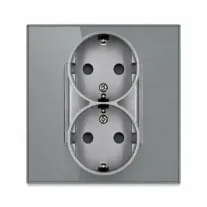 SmartinHuis - Dubbel stopcontact - Grijs - Kristalglas - 1 inbouwdoos