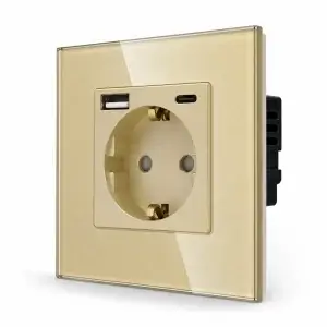 SmartinHuis Enkelvoudig-stopcontact-USB-AC-Schuin-Goud-300x300 Schakelmateriaal