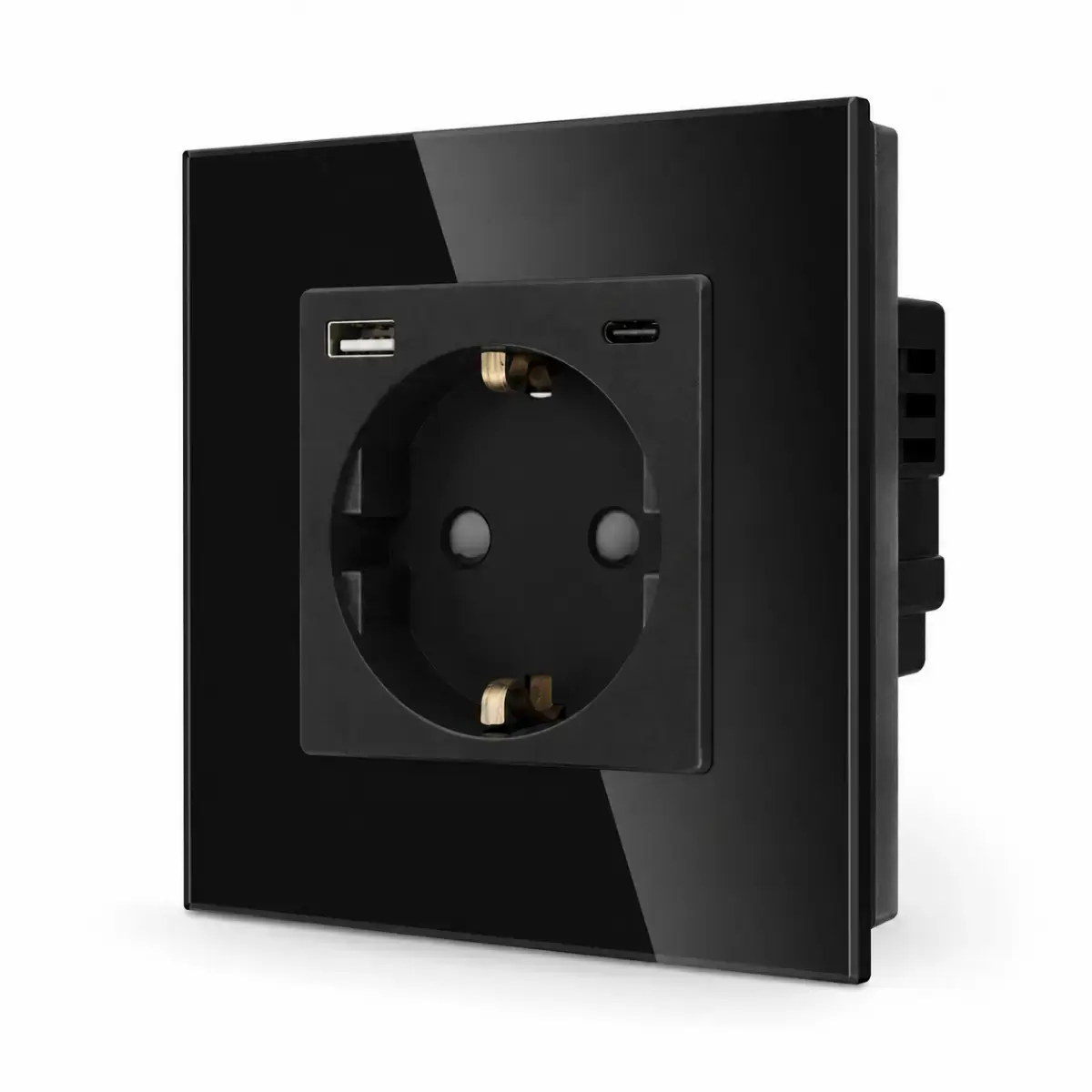 SmartinHuis - Enkelvoudig stopcontact - Zwart - USB A+C Fast Charger (20W) - Kristalglas