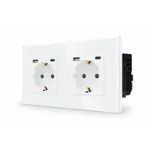 SmartinHuis - Tweevoudig stopcontact - Wit - USB A+C (12W) - Kristalglas