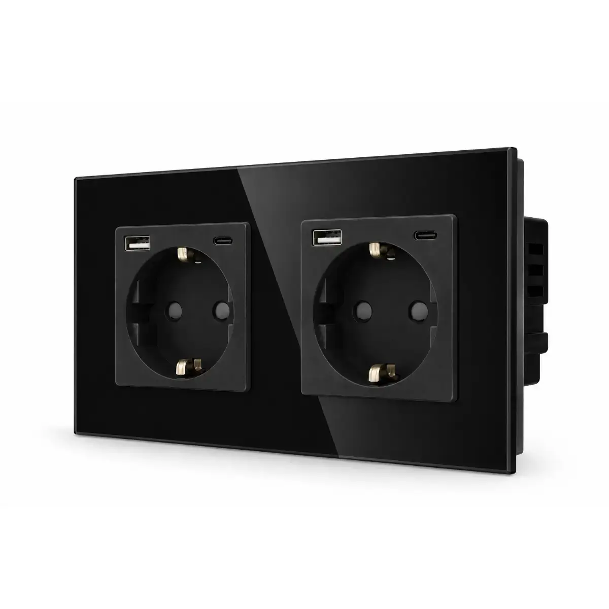 SmartinHuis - Tweevoudig stopcontact - Zwart - USB A+C (12W) - Kristalglas