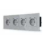SmartinHuis - Viervoudig stopcontact - Grijs -  USB A+C Fast Charger (20W) - Kristalglas