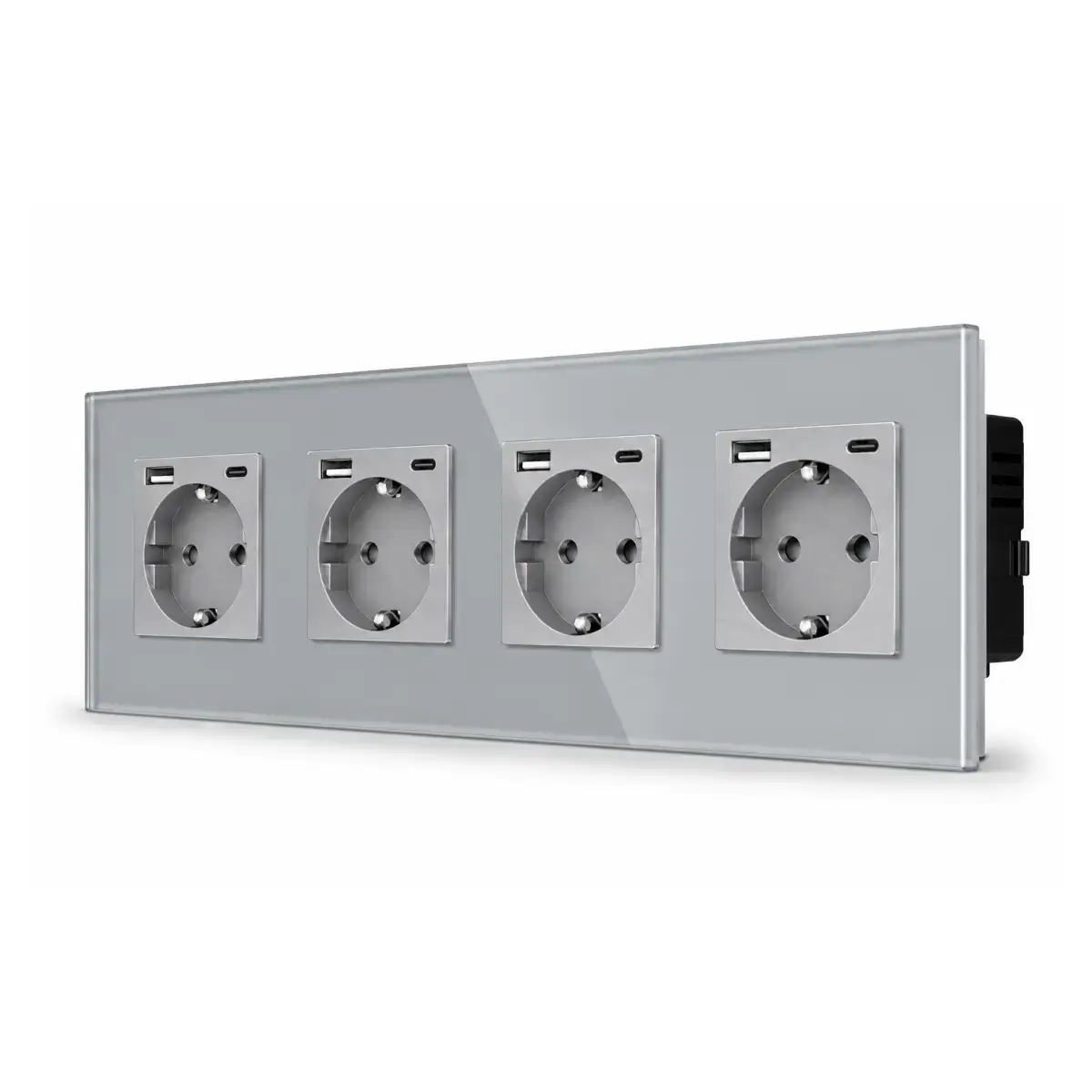SmartinHuis - Viervoudig stopcontact - Grijs - USB A+C Fast Charger (20W) - Kristalglas