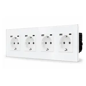 SmartinHuis - Viervoudig  stopcontact - Wit -  USB A+C (12W) - Kristalglas