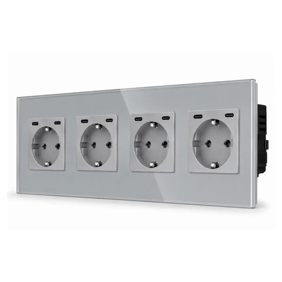 SmartinHuis - Viervoudig stopcontact - Grijs - USB C+C Fast Charger (20W) - Kristalglas