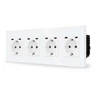 SmartinHuis - Viervoudig  stopcontact - Wit -  USB C+C Fast Charger (20W) - Kristalglas