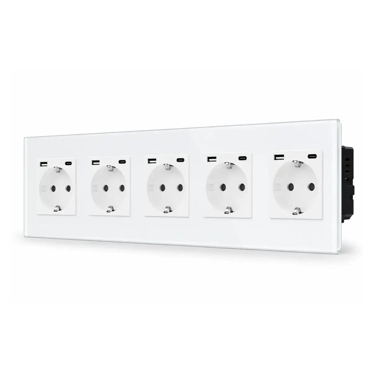 SmartinHuis - Vijfvoudig stopcontact - Wit - USB A+C Fast Charger (20W) - Kristalglas