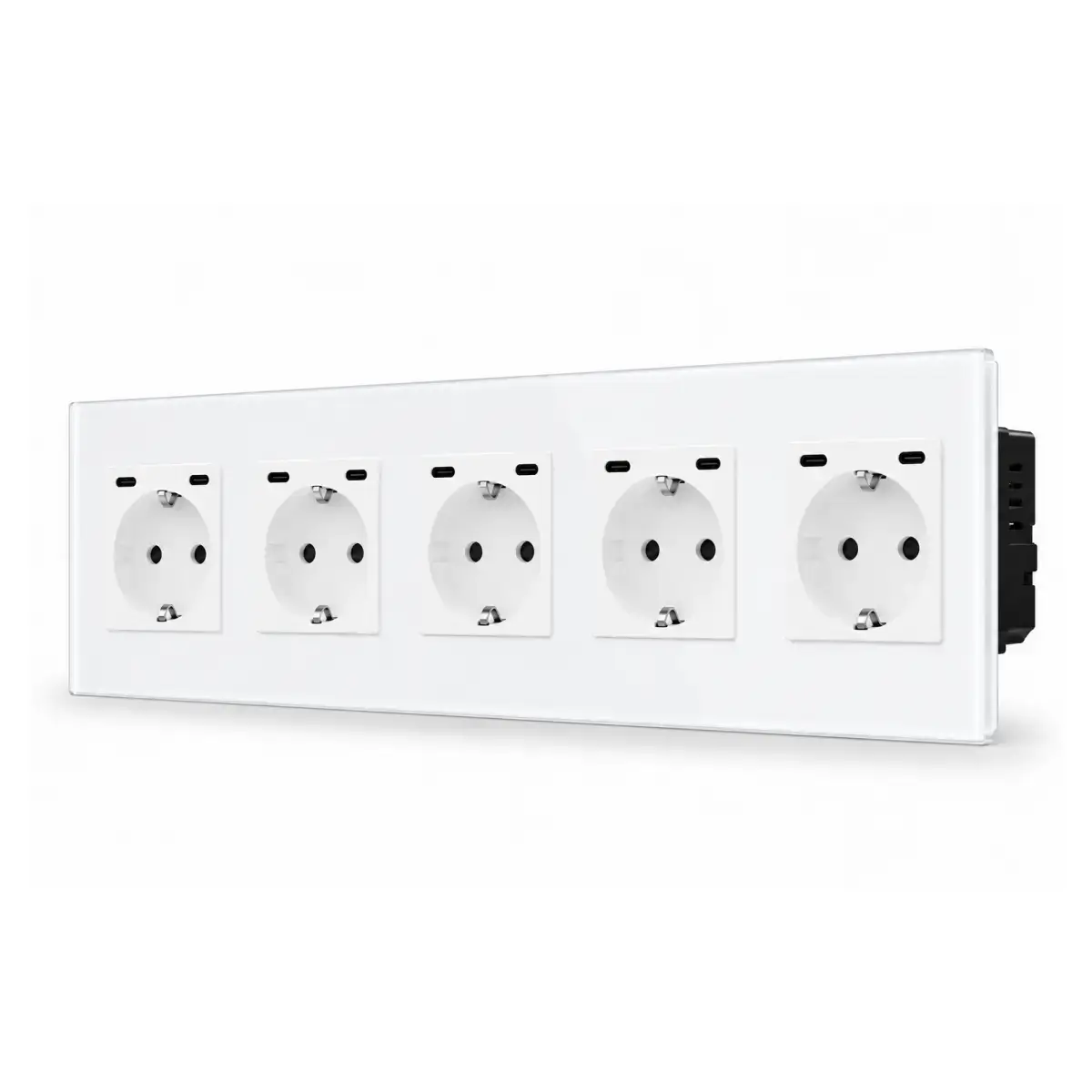 SmartinHuis - Vijfvoudig stopcontact - Wit - USB C+C Fast Charger (20W) - Kristalglas